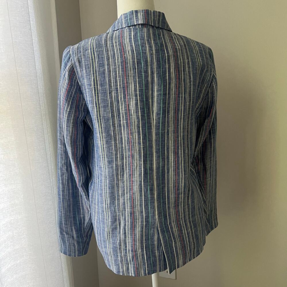 Revolve Parker Oversized Blue Linen Blazer Pinstripe - Picture 2 of 5